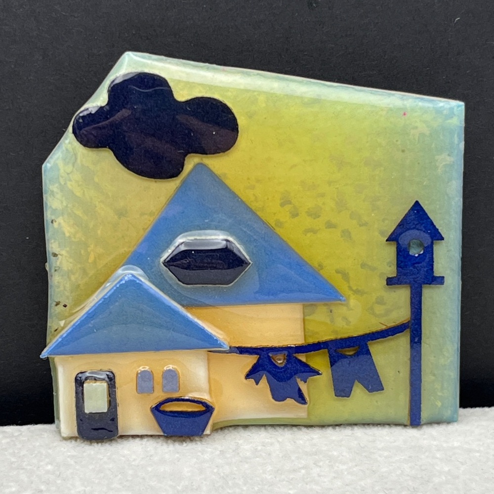 Vintage House Pins by Lucinda darling little blue roofed home with bird house